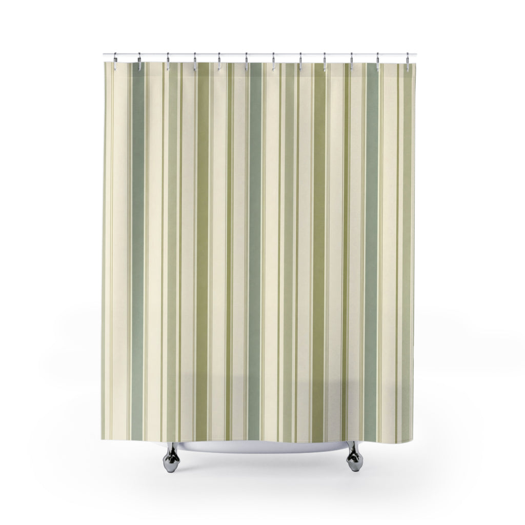 Sage Green Cream Pinstripe Shower Curtain