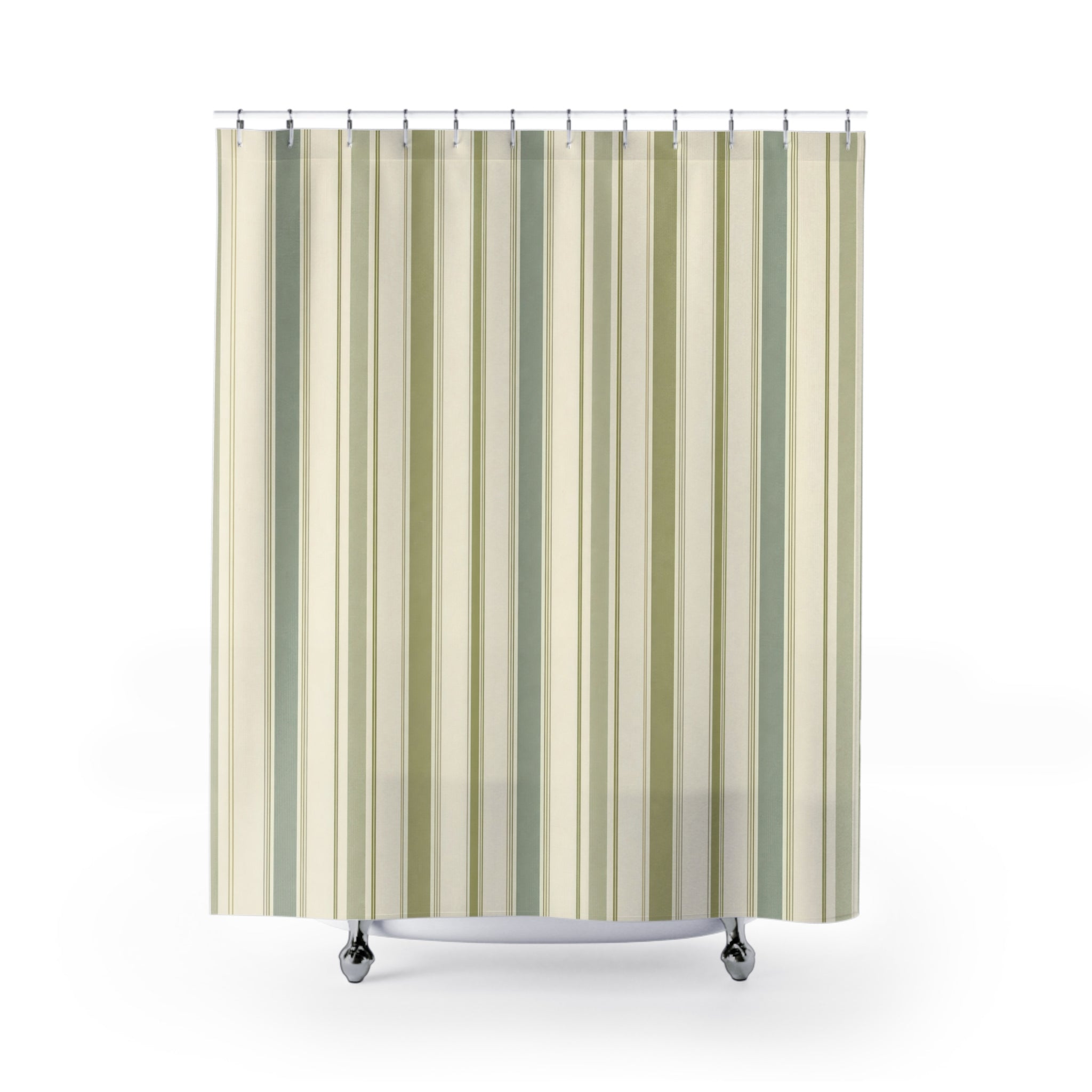 Sage Green Cream Pinstripe Shower Curtain