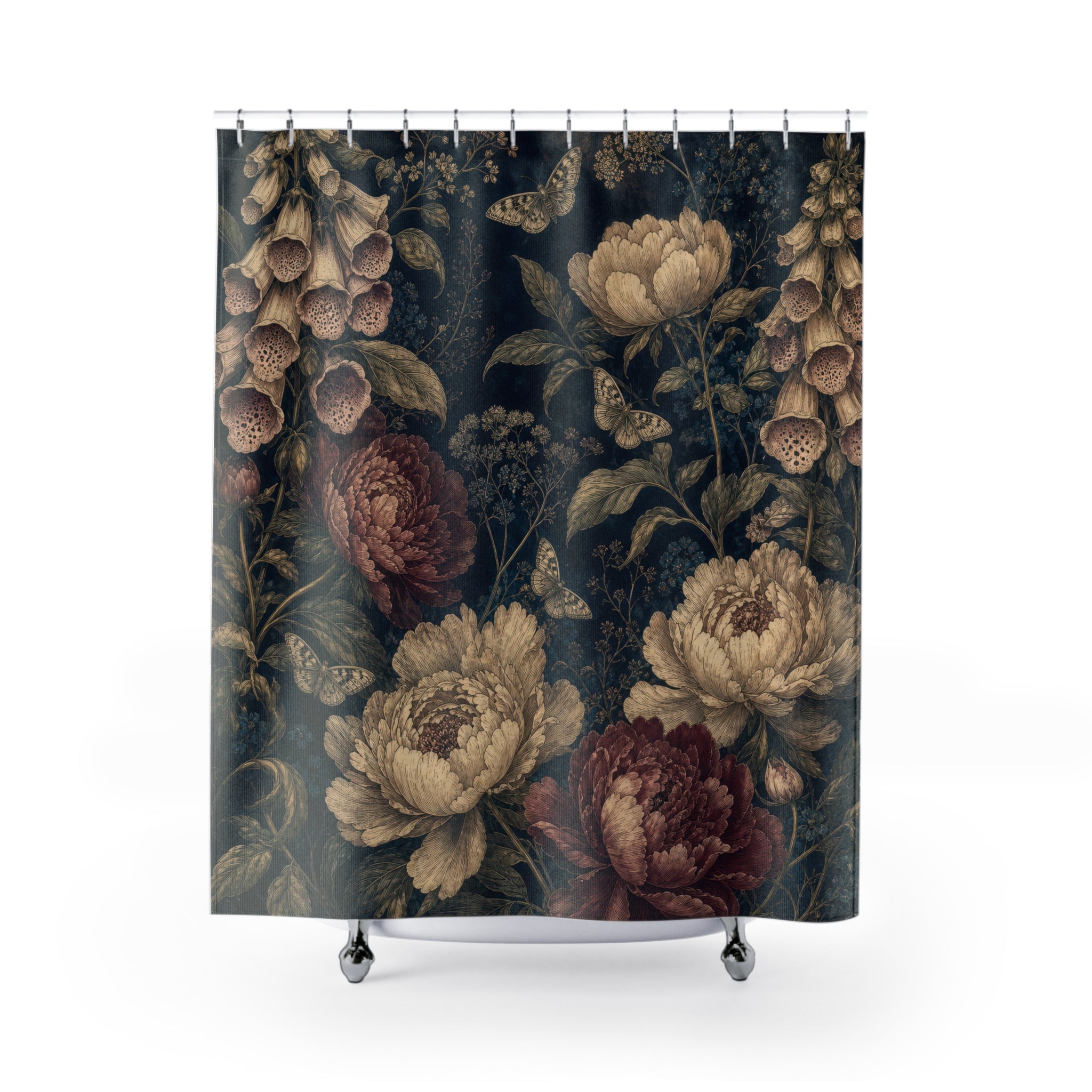 Antique Botanical Peony Shower Curtain