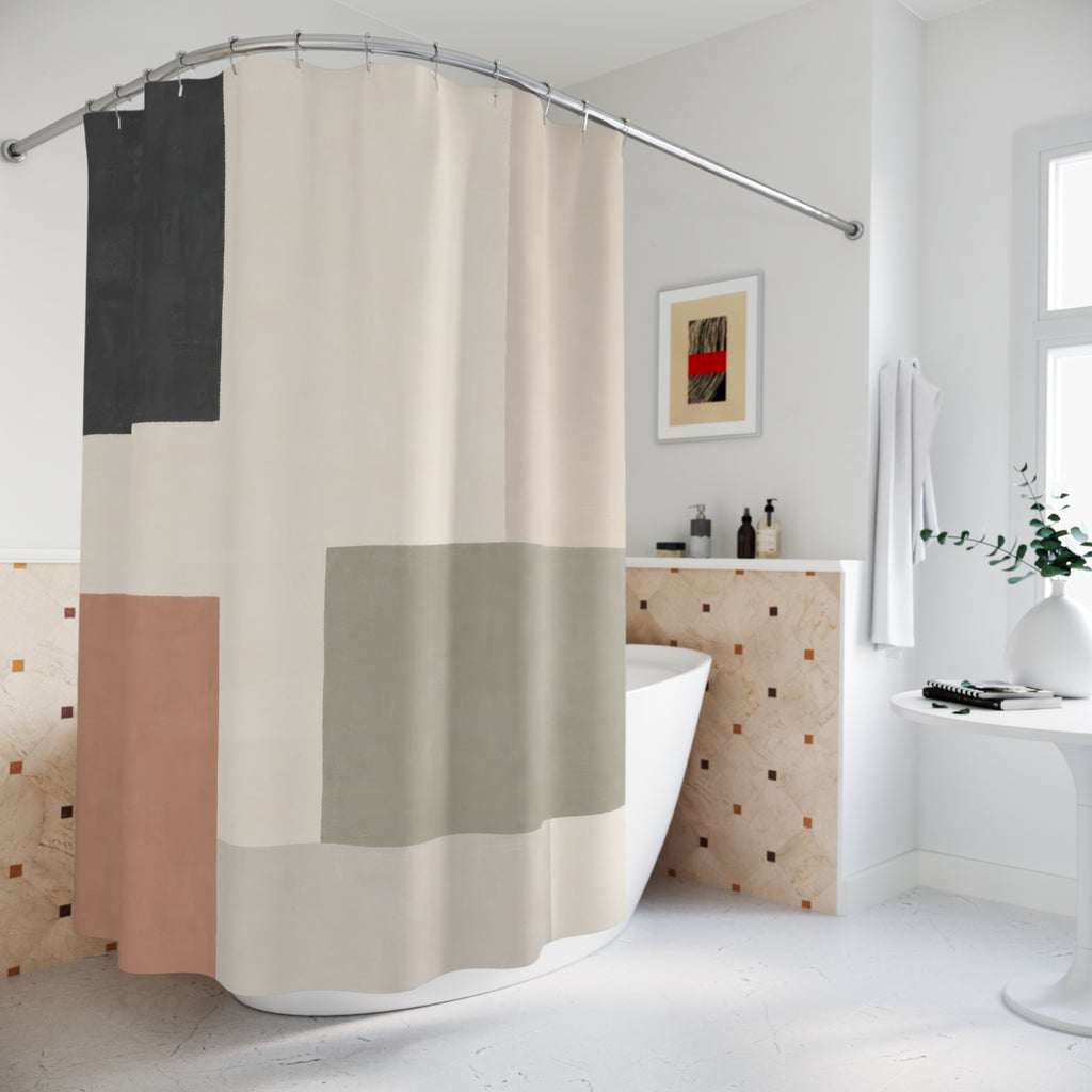 Sage Terracotta Color Block Shower Curtain