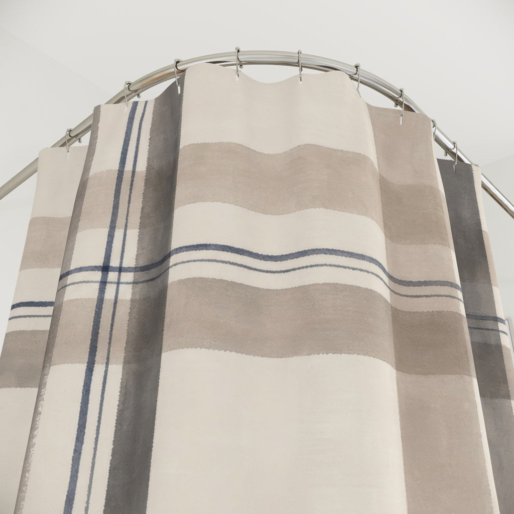 Black Beige Fine Check Shower Curtain