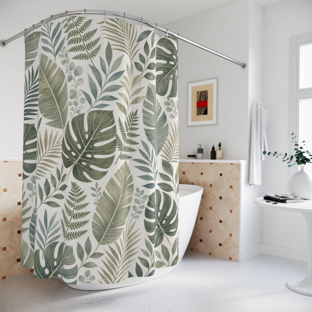 Neutral Tropical Shower Curtain
