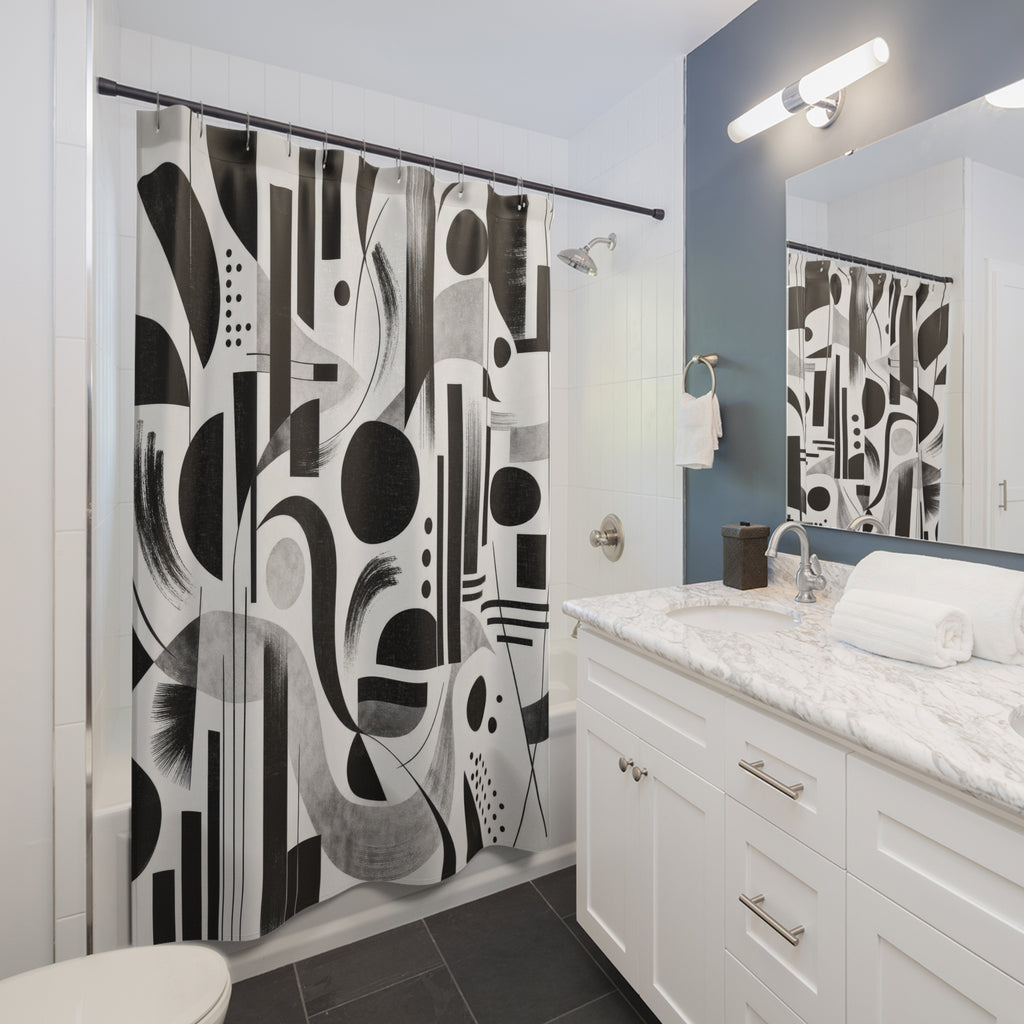 Black White Geometric Shower Curtain