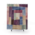 Watercolor patchwork broken frames shower curtain with full front view
