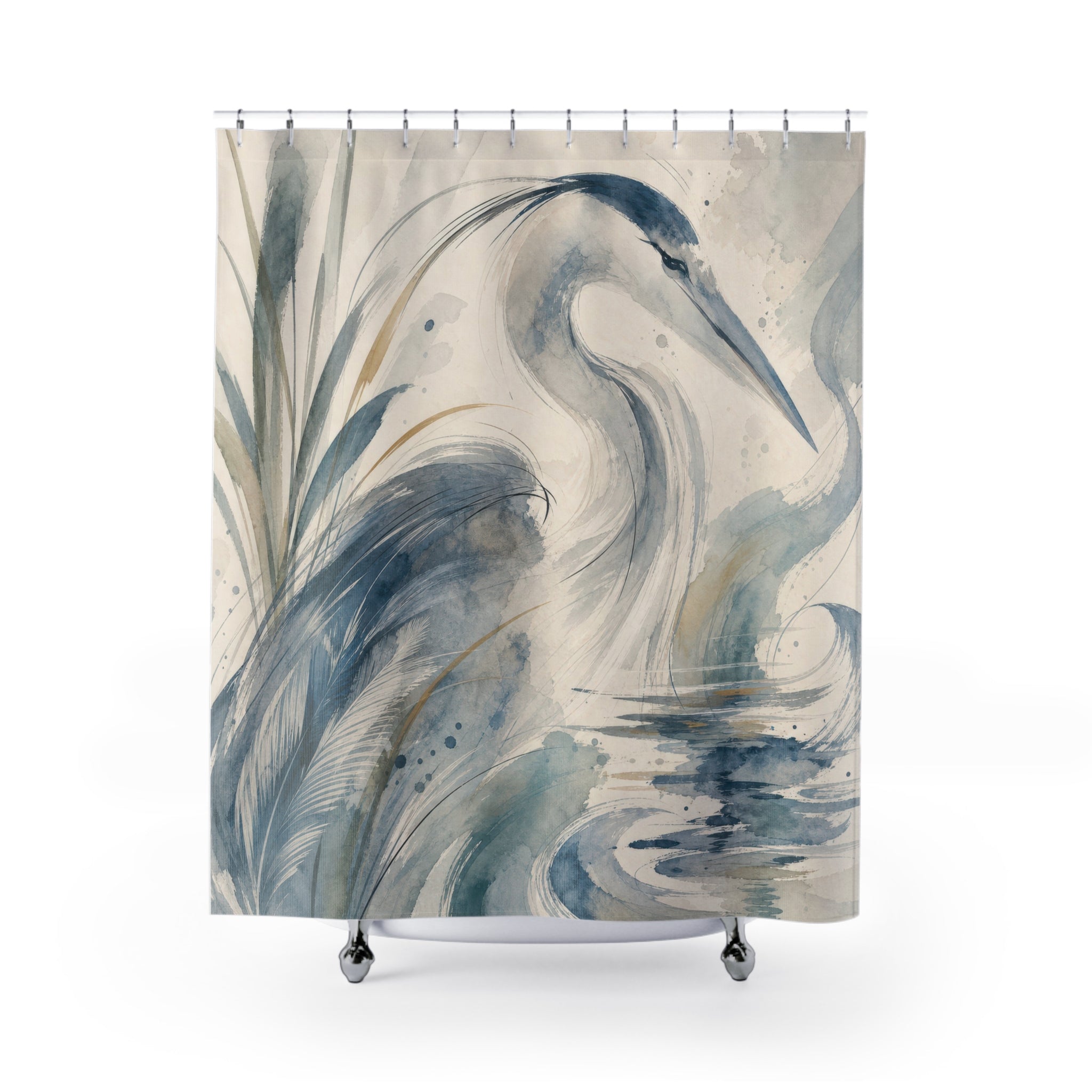Heron Bird Watercolor Shower Curtain