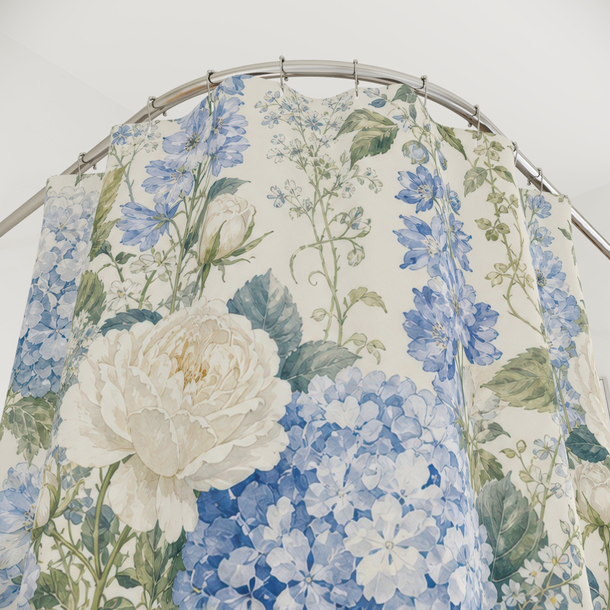 Blue Hydrangea Rose Shower Curtain