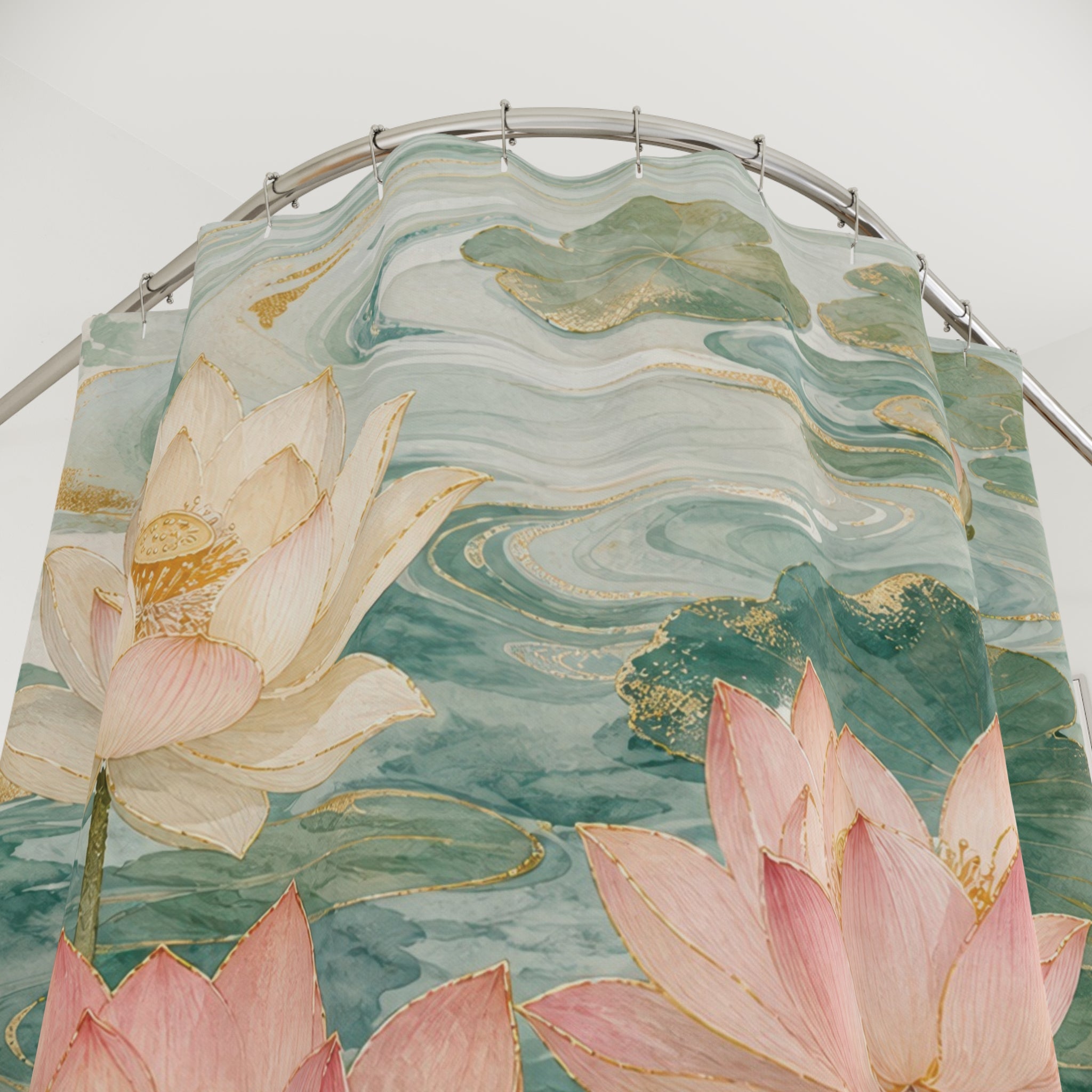 Lotus Shower Curtain: Pink Aqua Water Lily Floral