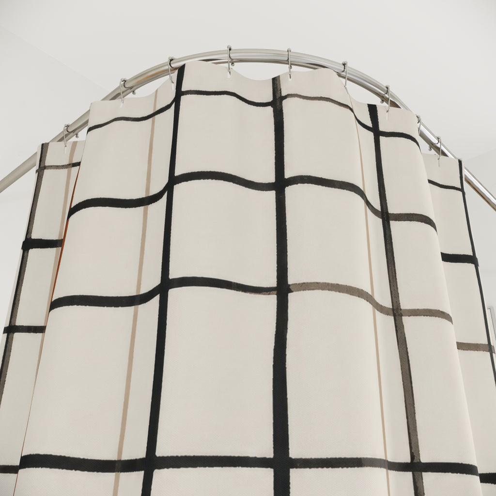 Black Beige Grid Shower Curtain