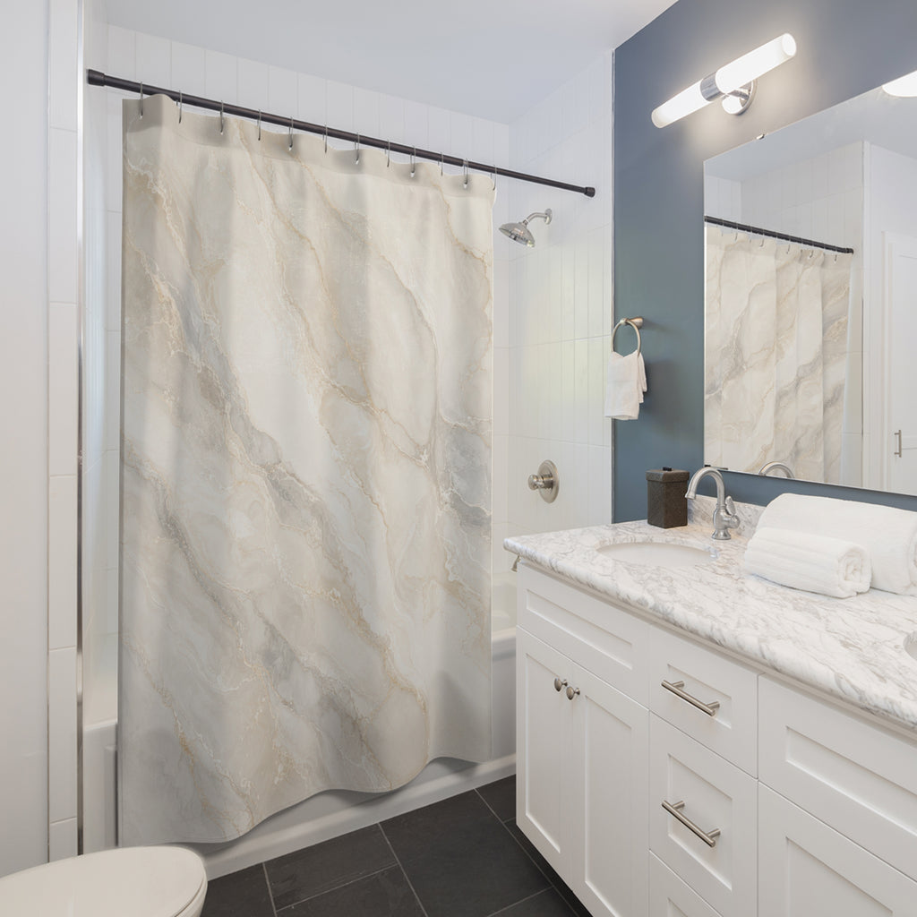 Off White Beige Stone Look Shower Curtain