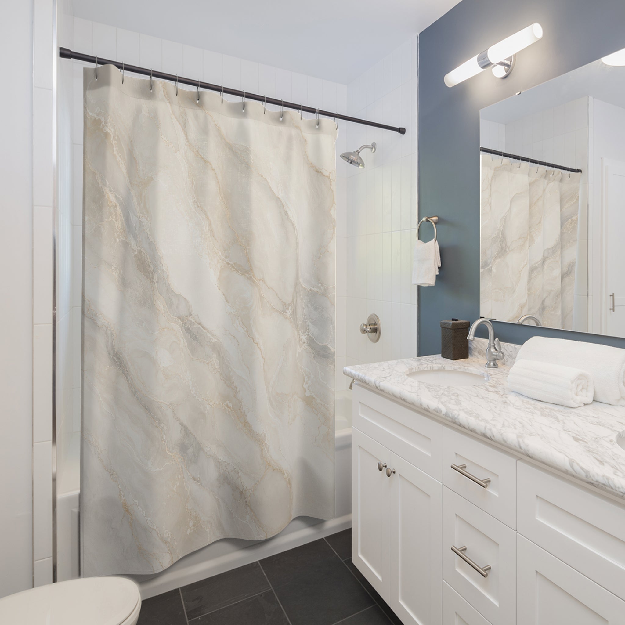Off White Beige Stone Look Shower Curtain