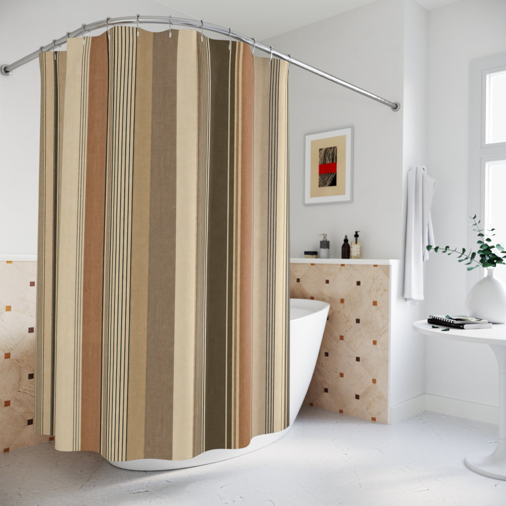 Tan Camel Brown Vertical Stripe Shower Curtain