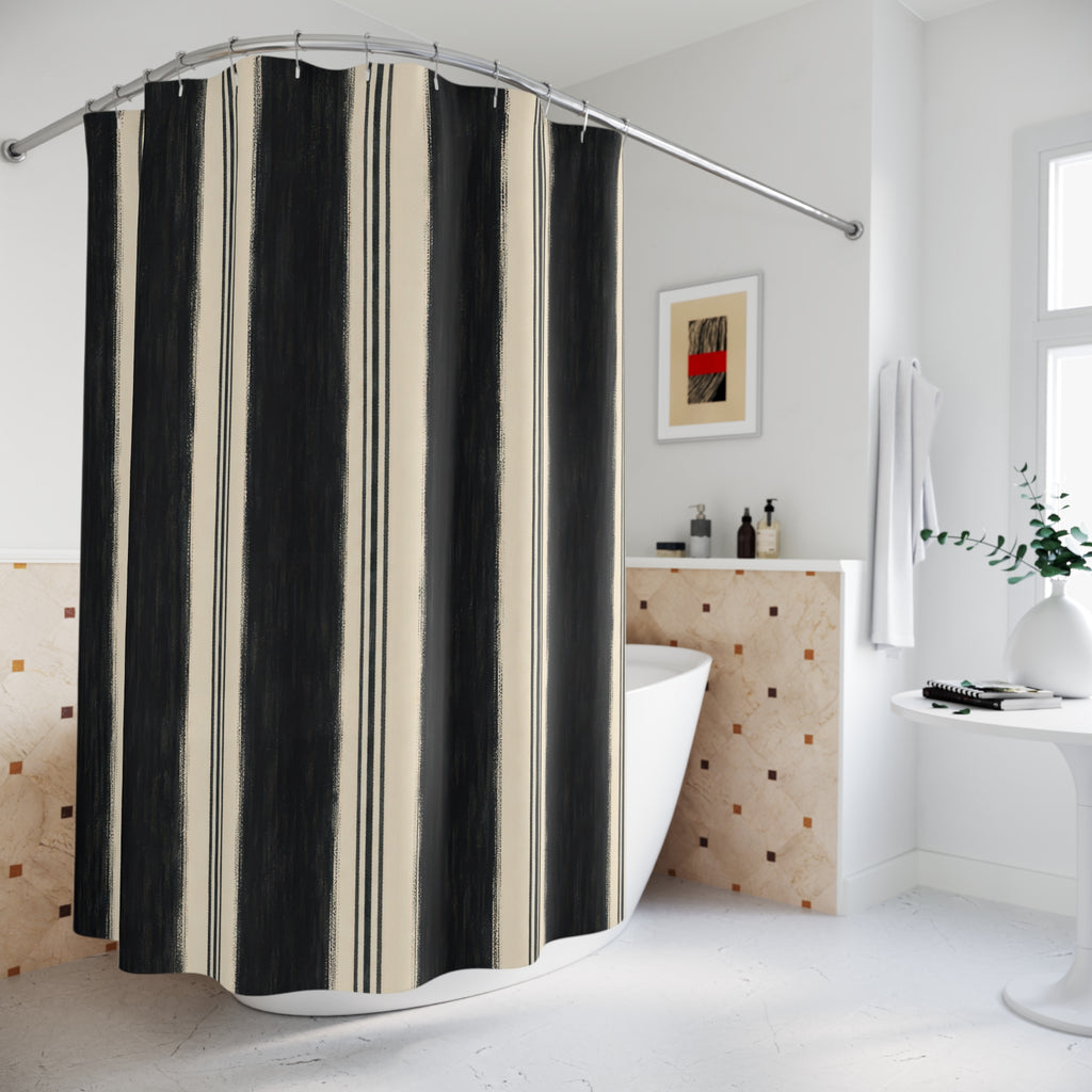 Ivory White Clean Vertical Stripe Shower Curtain