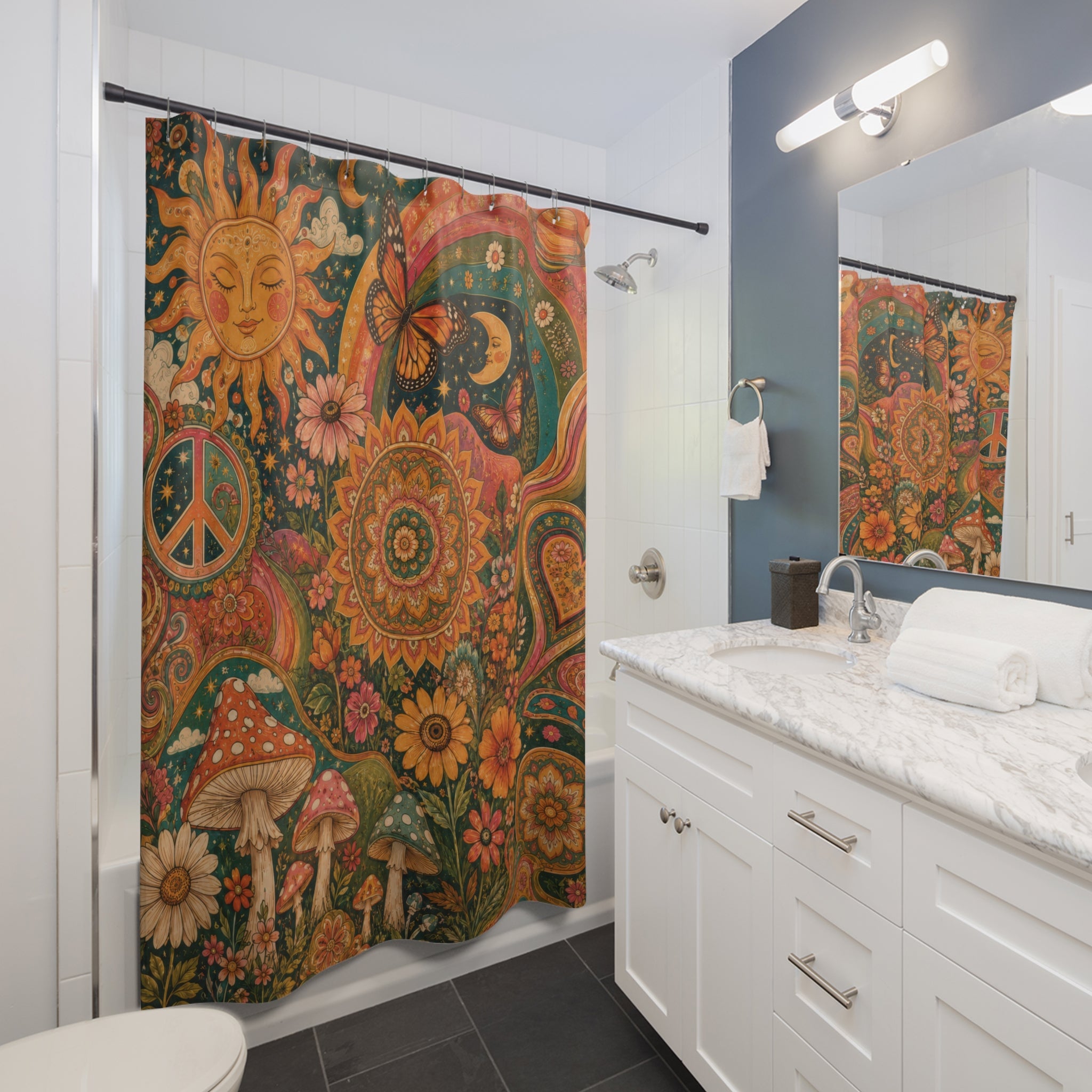 Hippie Boho Shower Curtain: Psychedelic Floral