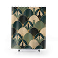 Art Deco Shower Curtain, Teal Gold Fan Geometric Pattern, Glam Green Bathroom Decor, Elegant Teal Glam Wall Decor Guest Bath Wall Gift