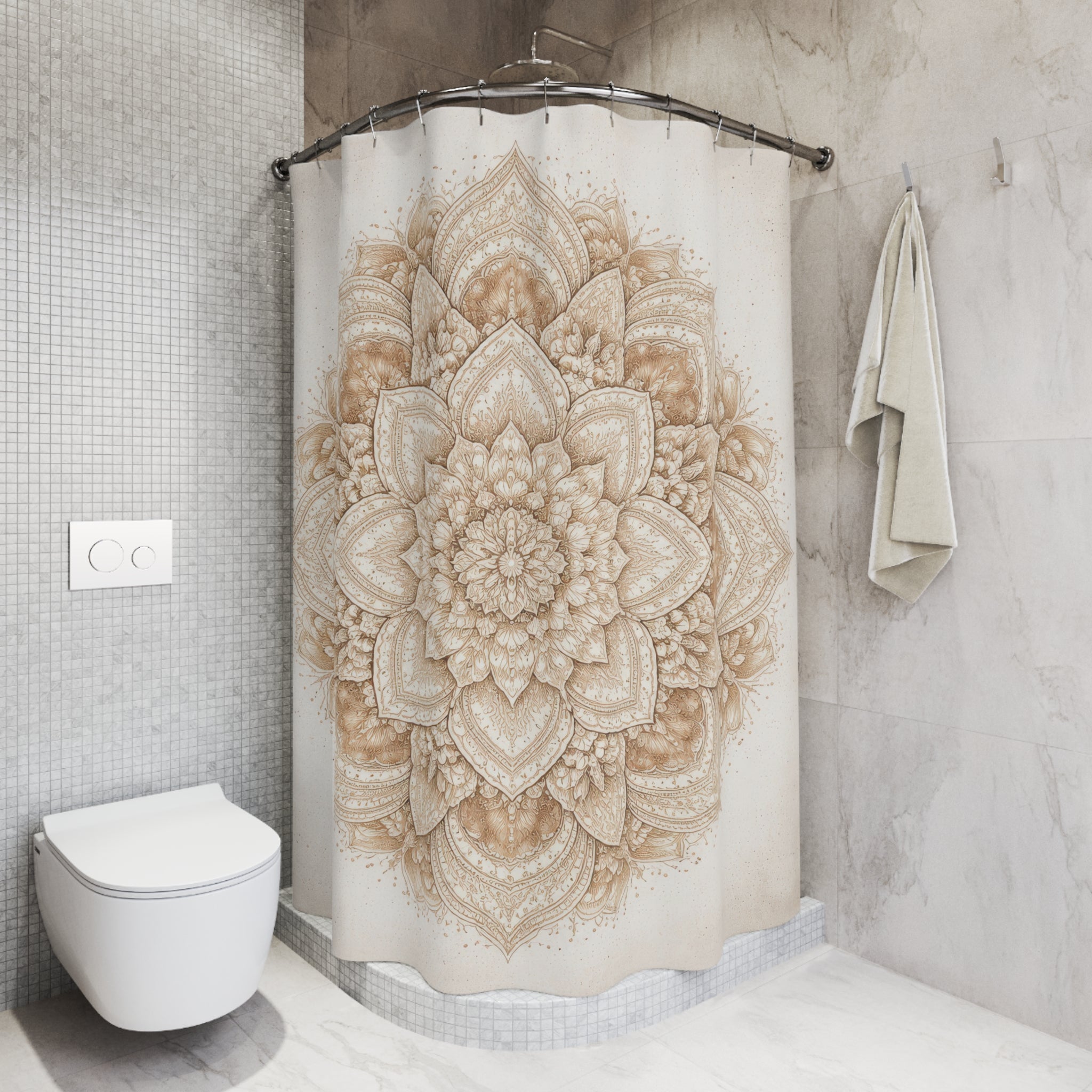 Boho Mandala Shower Curtain – Beige Ivory
