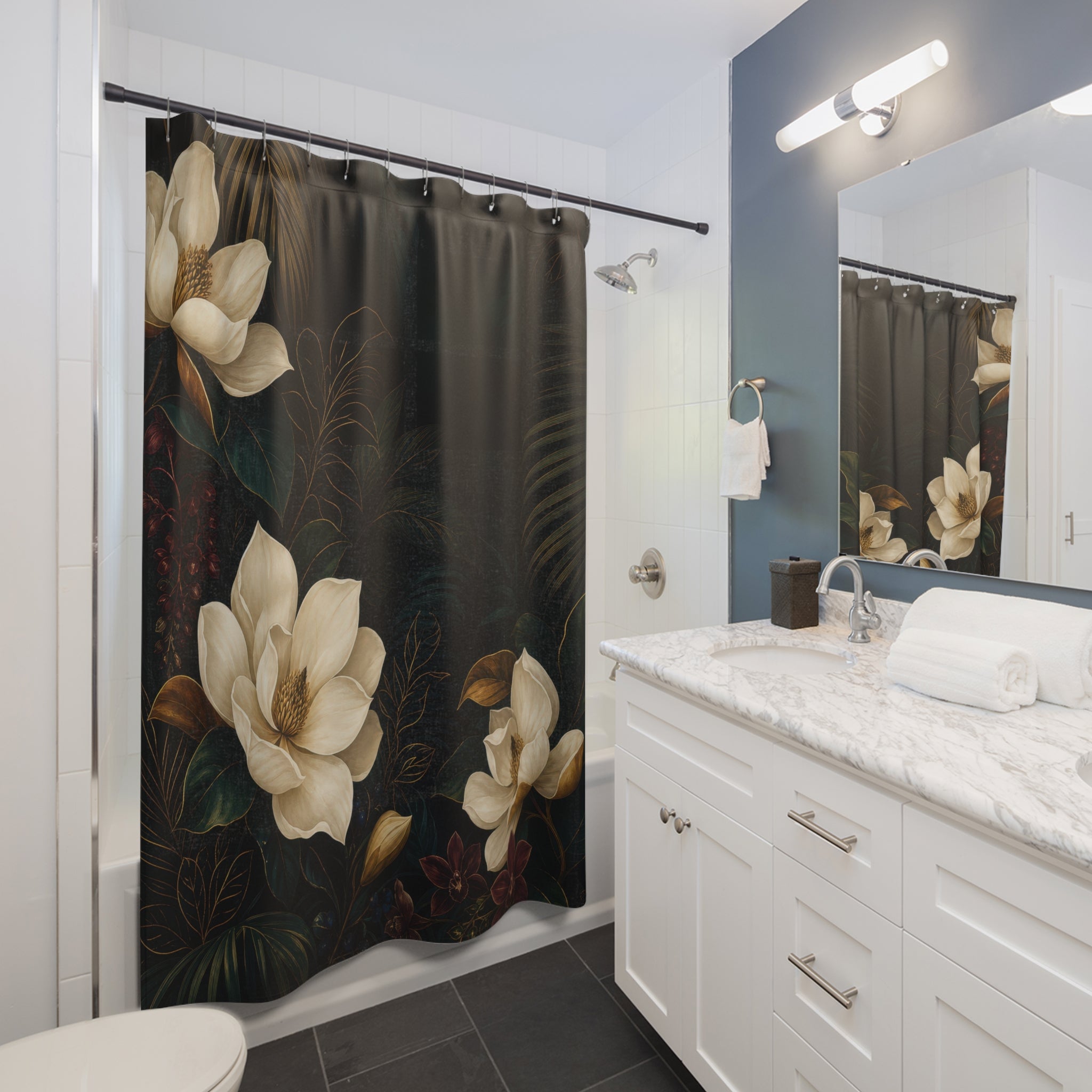 Emerald Magnolia Orchid Shower Curtain