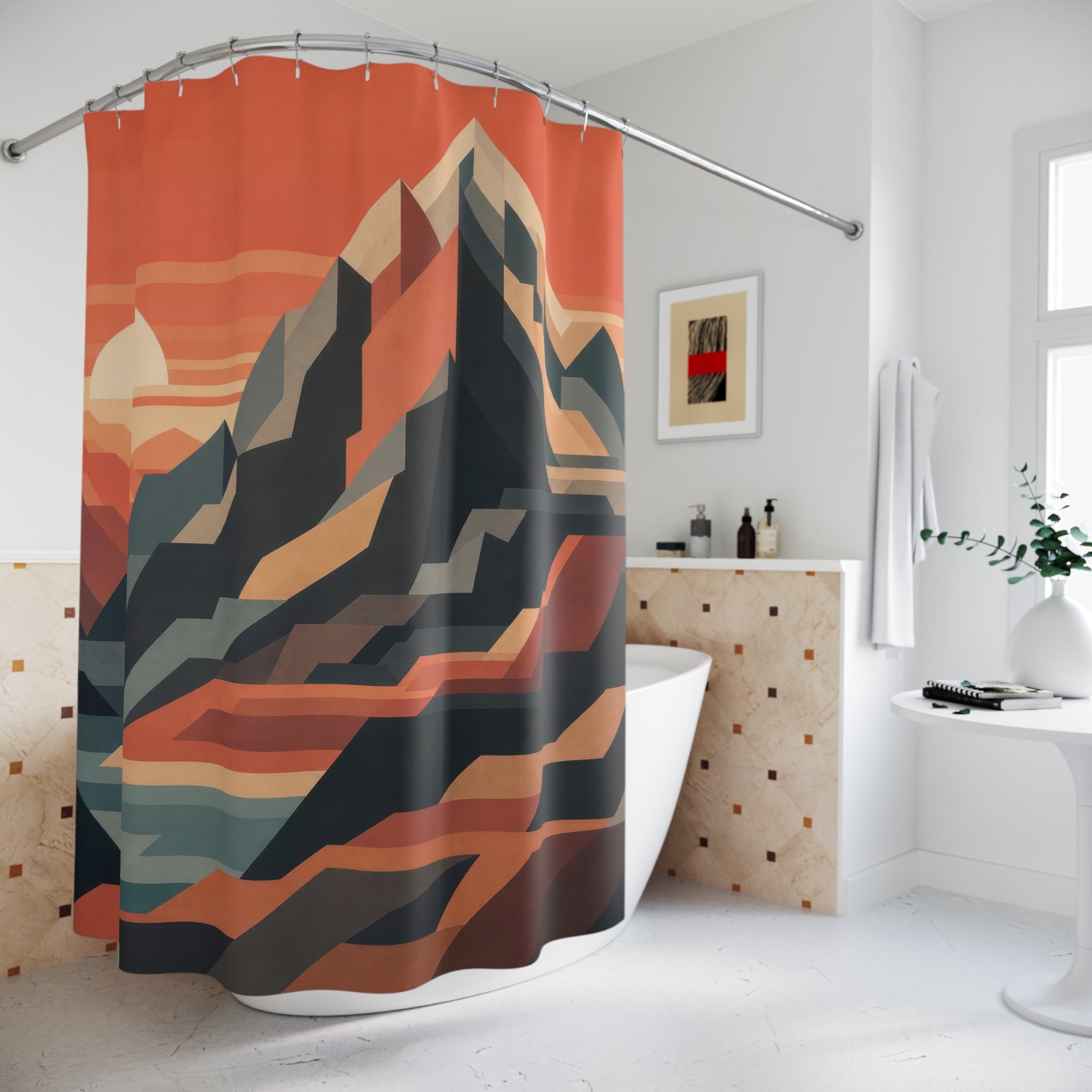 Geometric Mountain Sunset Shower Curtain