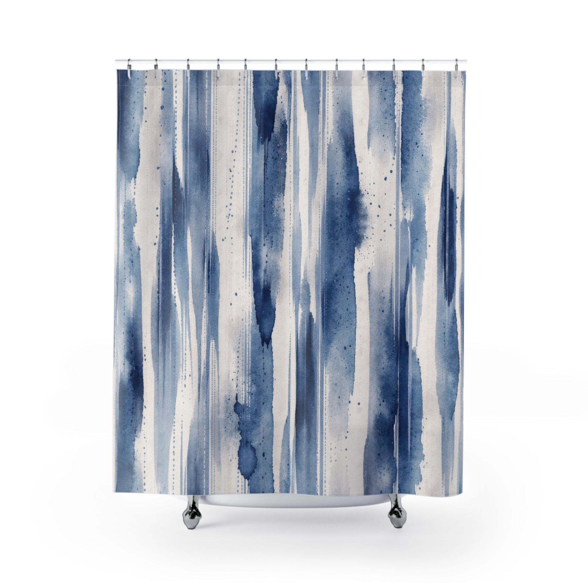 Blue Painterly Stripe Shower Curtain