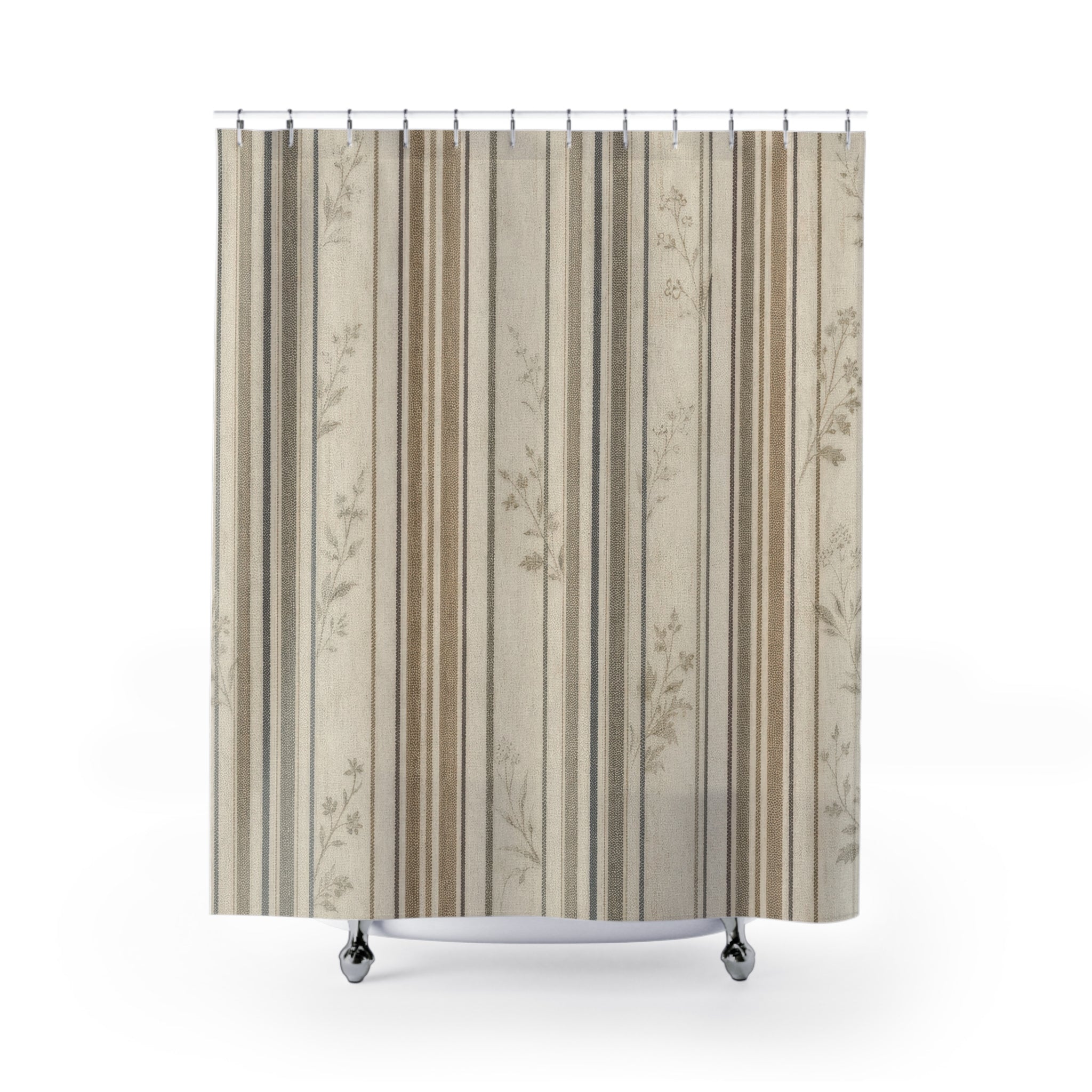 Brown Ticking Stripe Shower Curtain