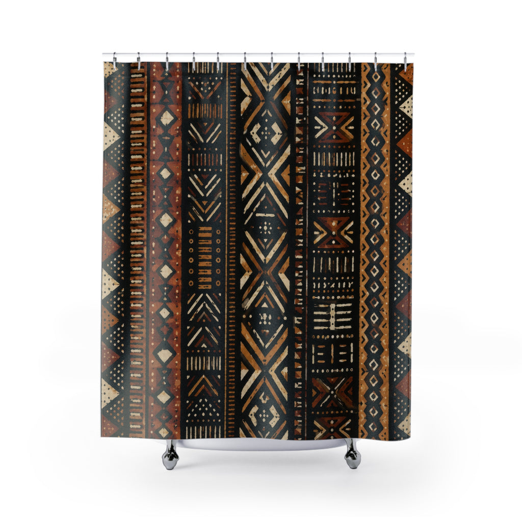 Mud Cloth Shower Curtain: Black Ivory Brown Geometric