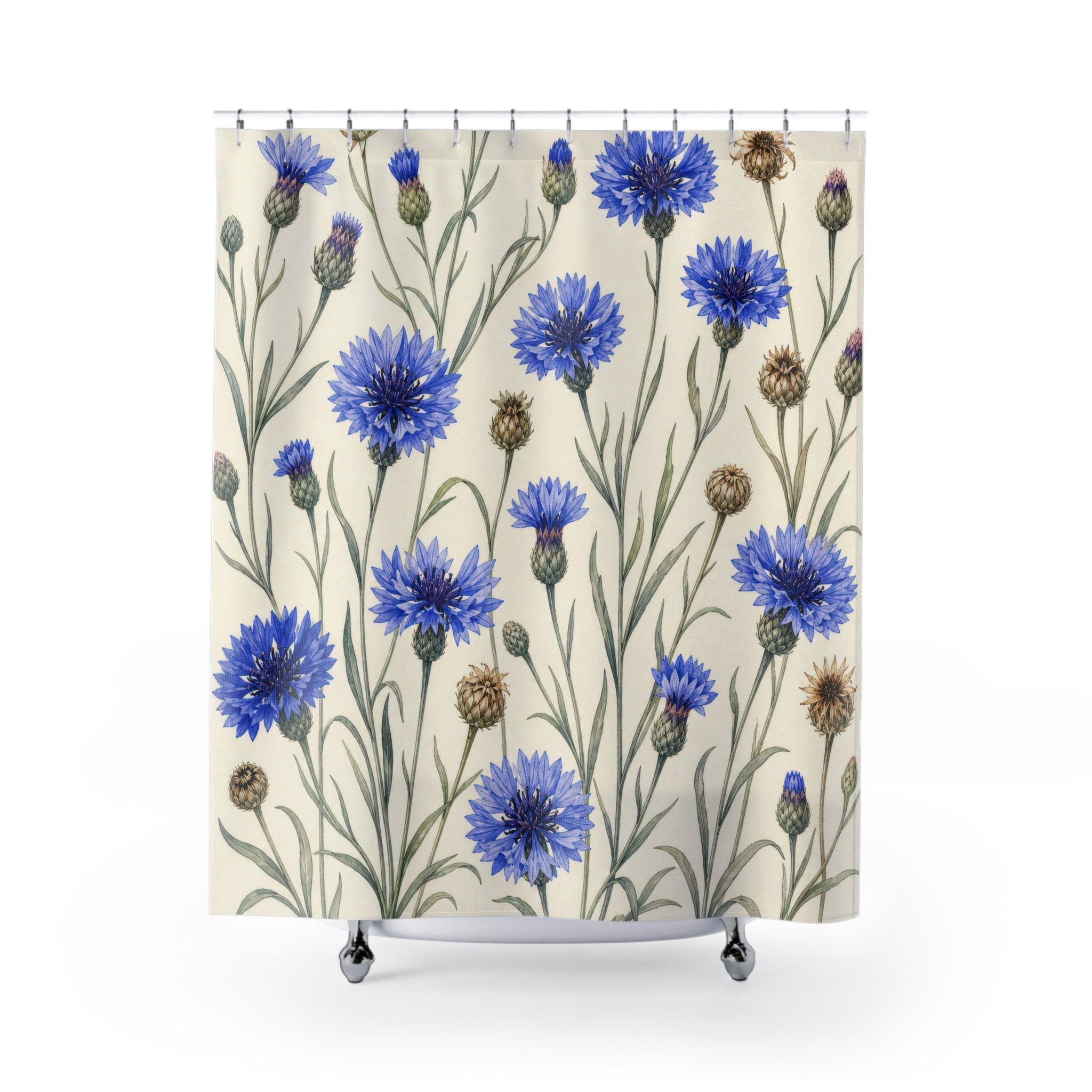 Fresh Blue Cottage Wildflower Botanical Floral Shower Curtain