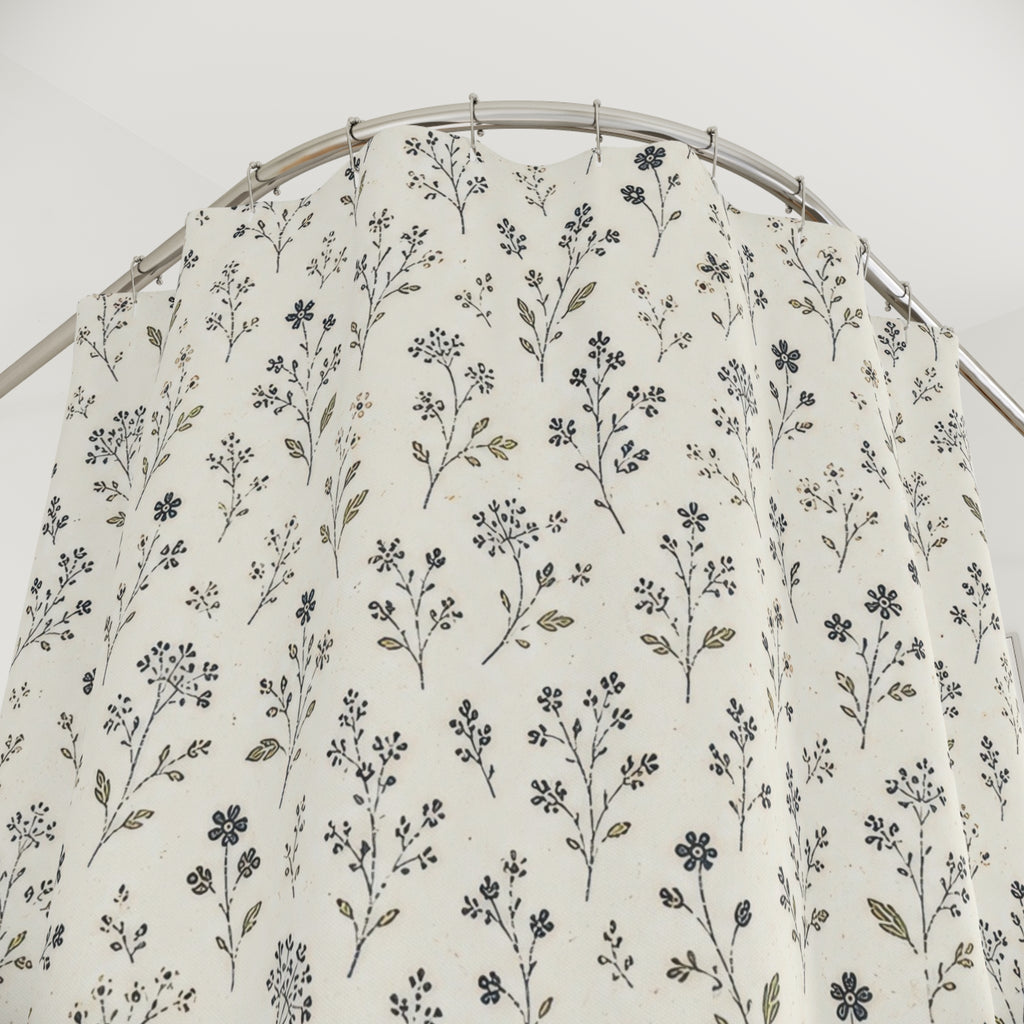 Black White Ditsy Shower Curtain, Black White Classic Bathroom Decor, Monochrome Floral Bath Curtain, Guest Bathroom Decor, Small Bath Decor