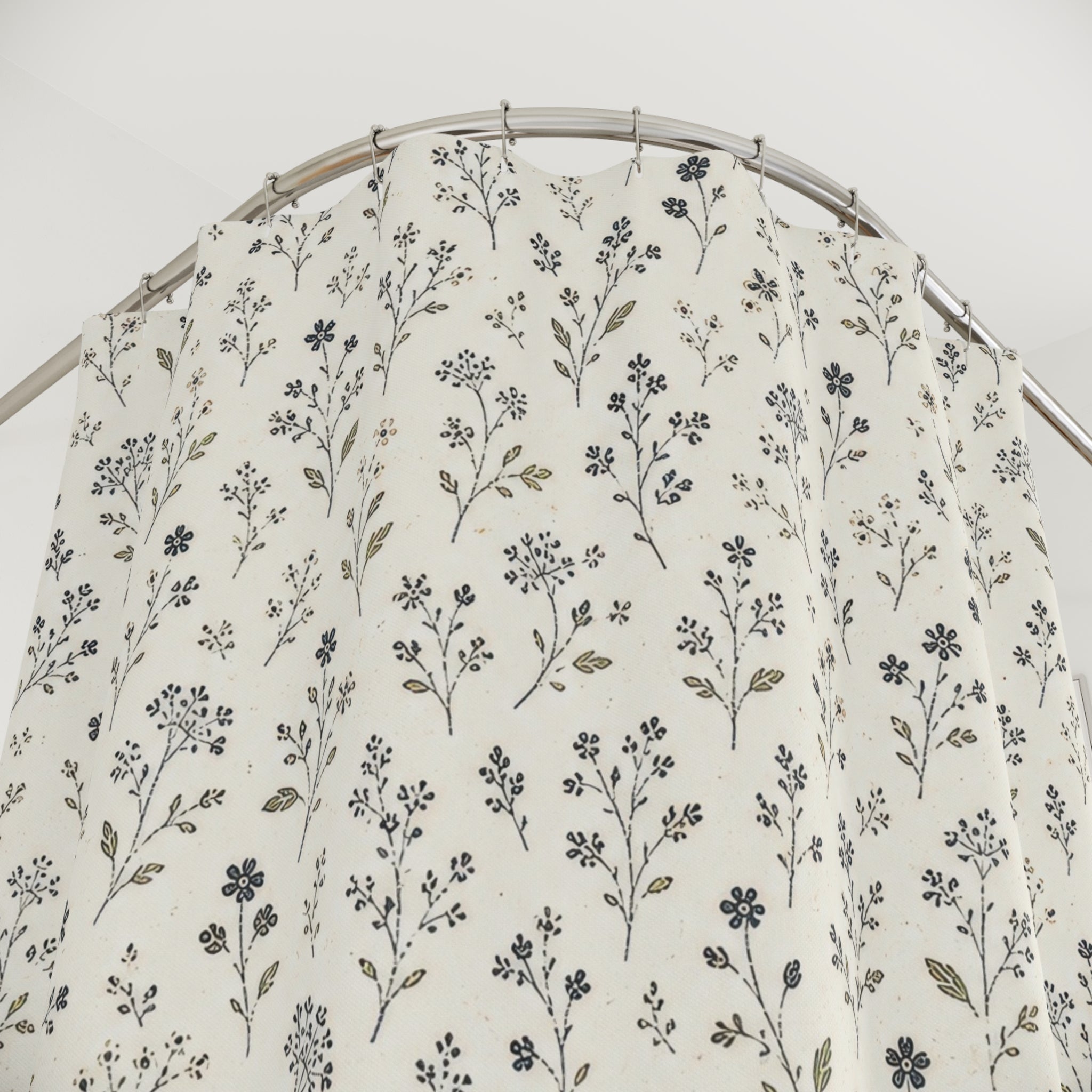 Black White Ditsy Shower Curtain, Black White Classic Bathroom Decor, Monochrome Floral Bath Curtain, Guest Bathroom Decor, Small Bath Decor