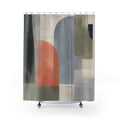 Modern Geometric Shower Curtain, Blue Sage Coral Abstract Blocks, Mid Century Arch Art, Soft Contemporary Bathroom Decor, Guest Bath Accent