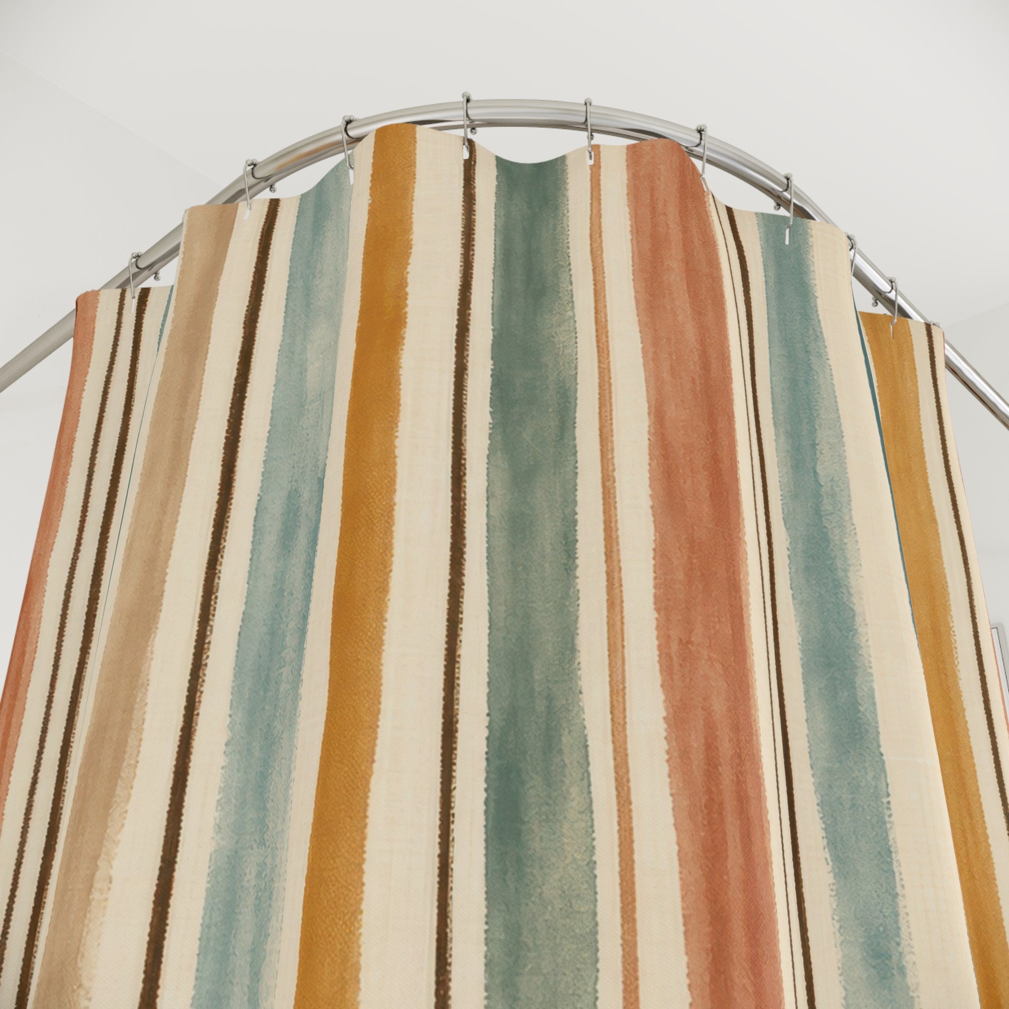 Teal Aqua Terracotta Watercolor Stripe Shower Curtain