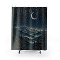 Linocut Moonlit Pine Ridge Shower Curtain