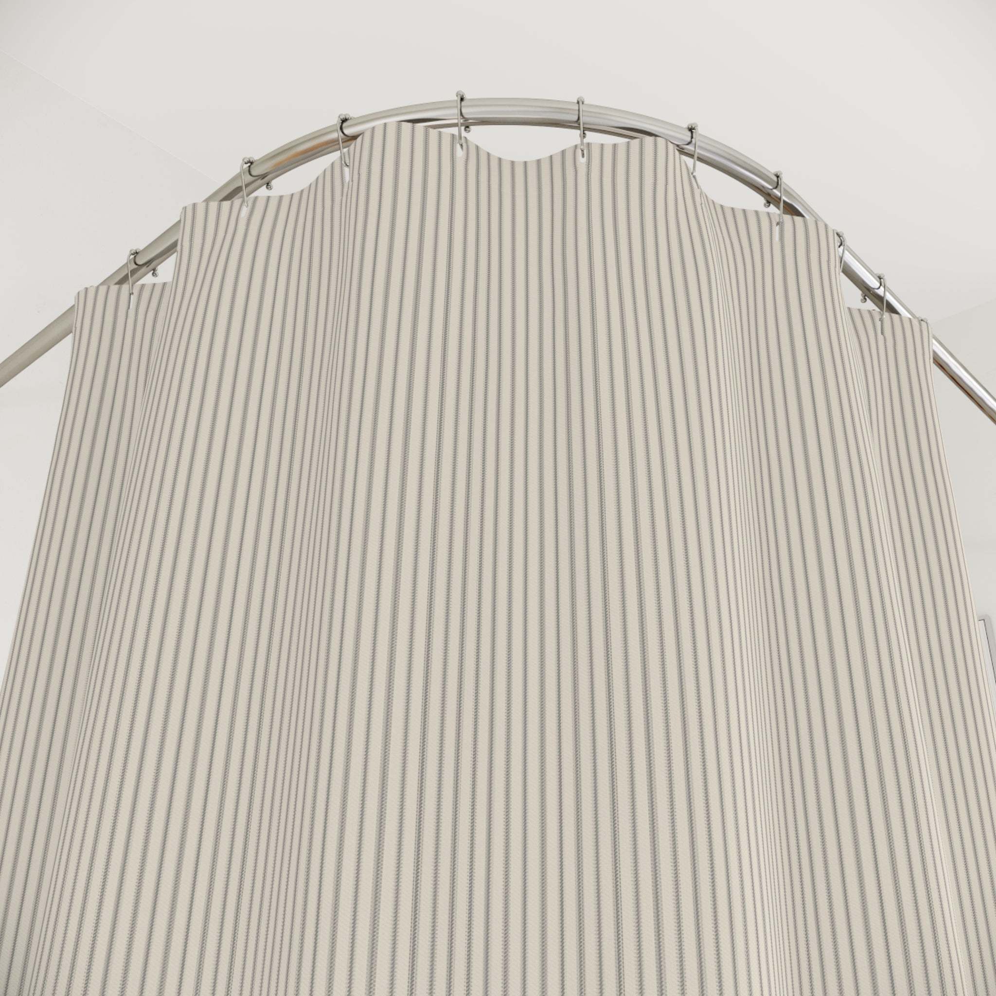 Grey Hatched Ticking Stripe Shower Curtain