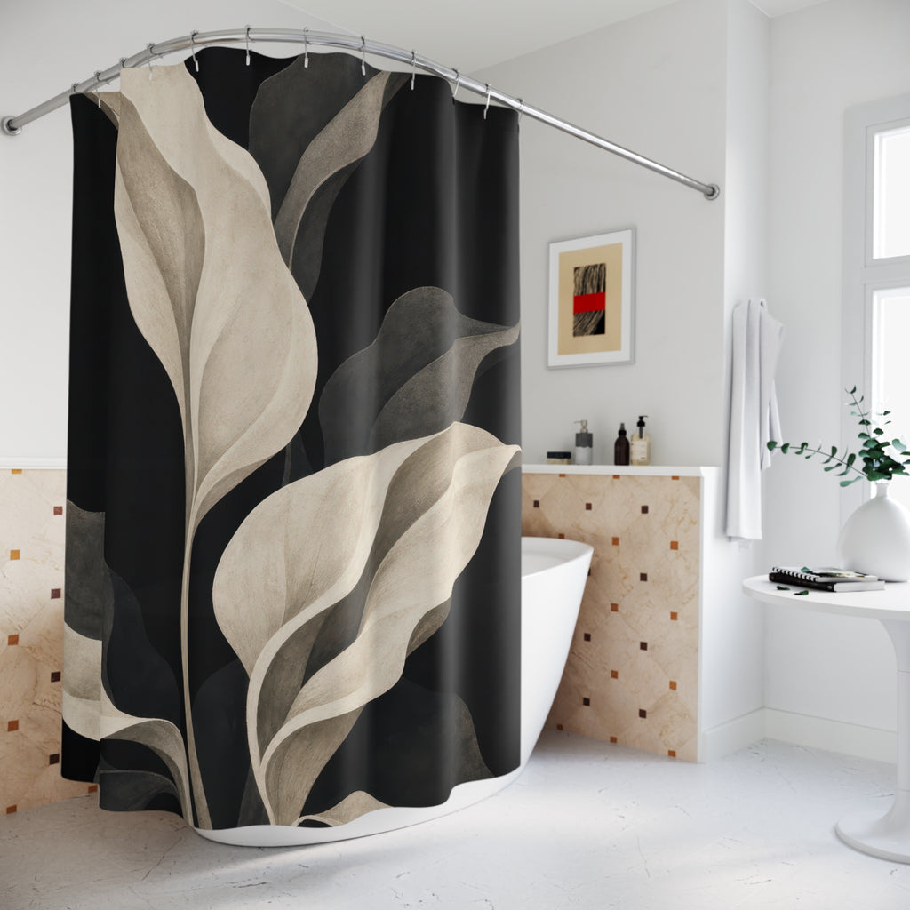 Cream Calla Leaf Black Floral Shower Curtain