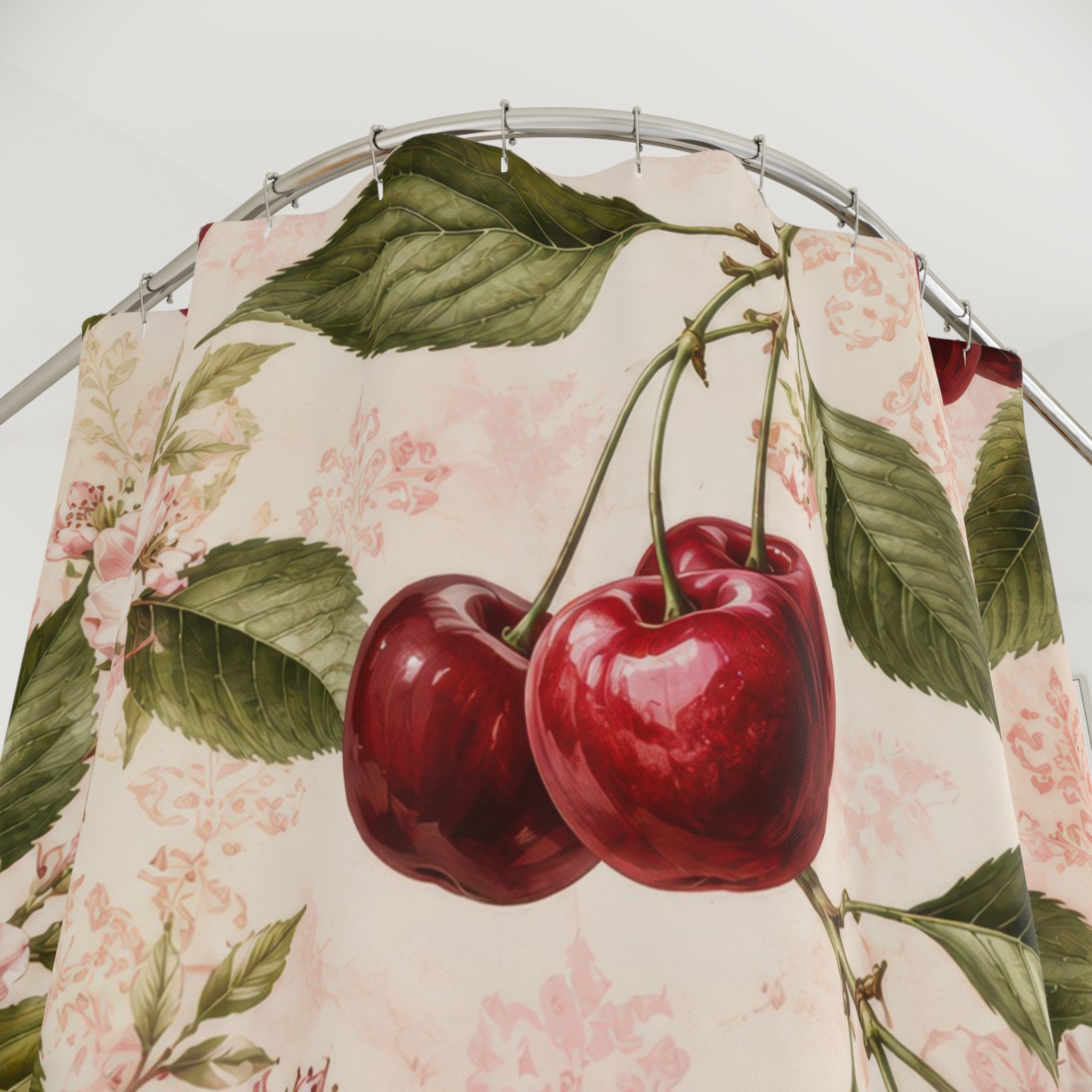 Cherry Shower Curtain: Red Botanical Floral