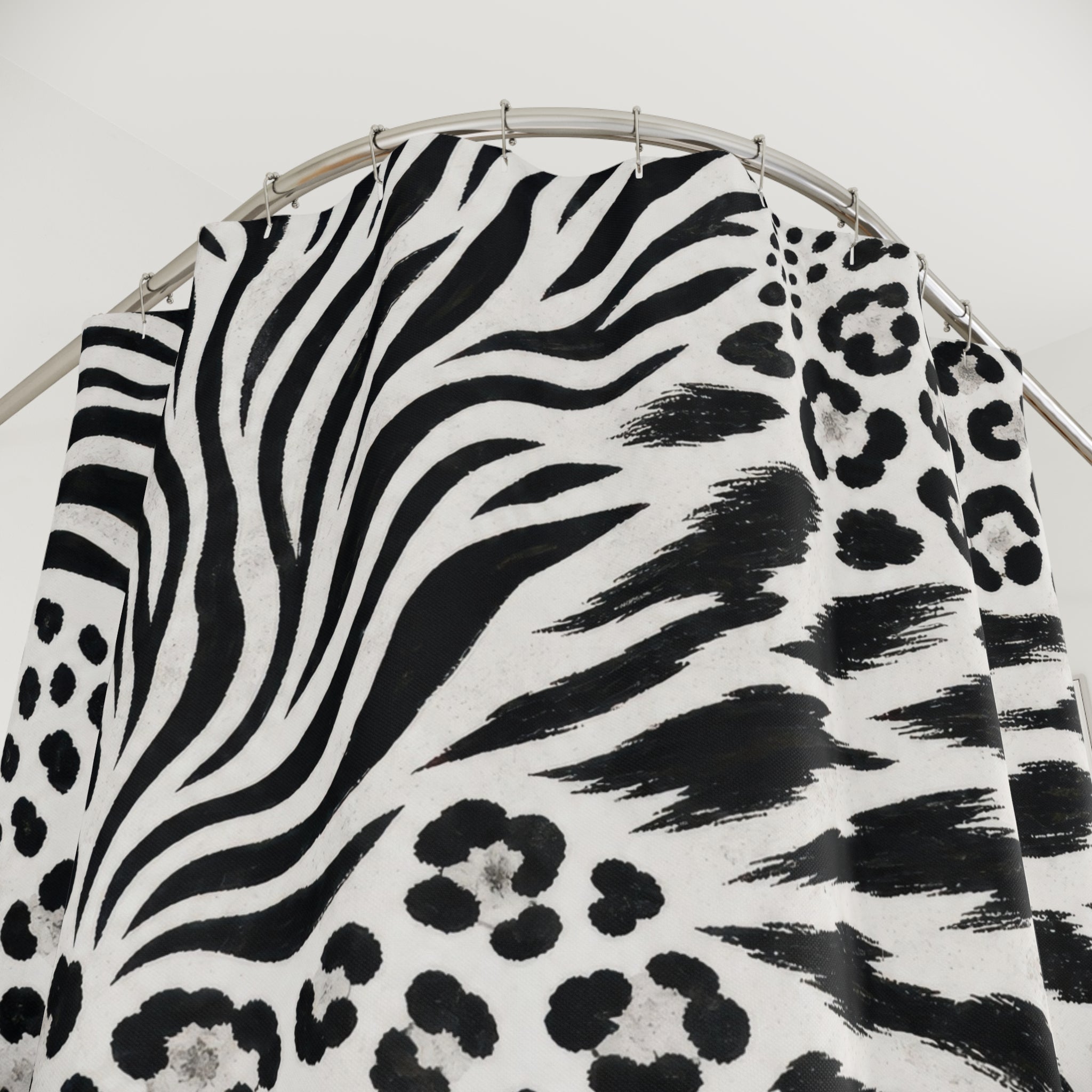 Black White Zebra Leopard Shower Curtain