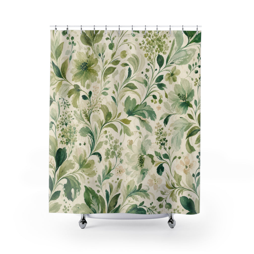 Sage Botanical Flower Shower Curtain
