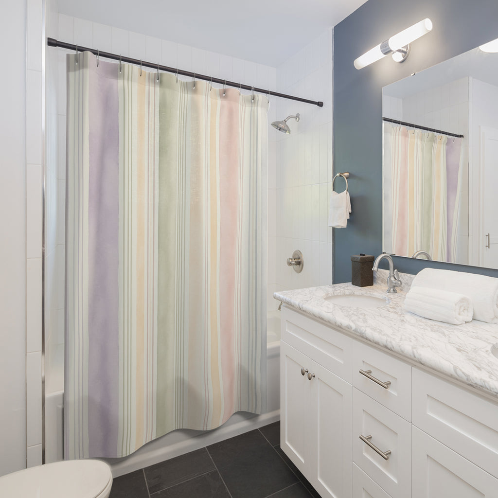 Pale Lavender Mint Vertical Stripe Shower Curtain