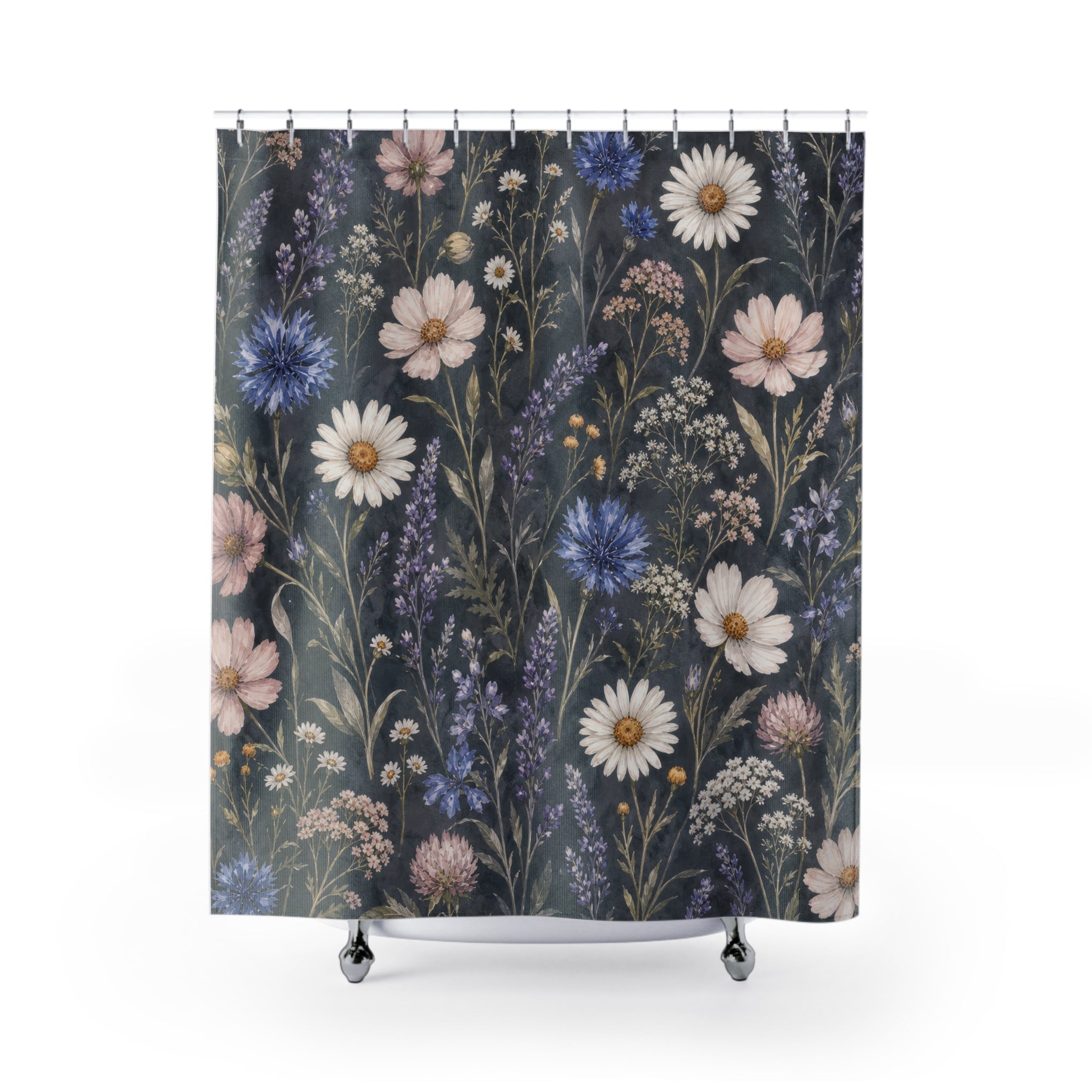 Blue Daisy Wildflower Watercolor Shower Curtain