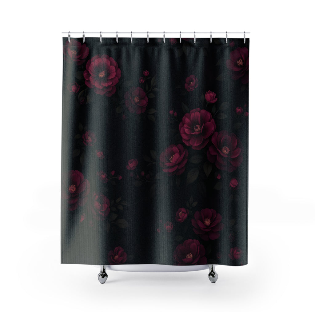 Dark Floral Shower Curtain – Moody Burgundy
