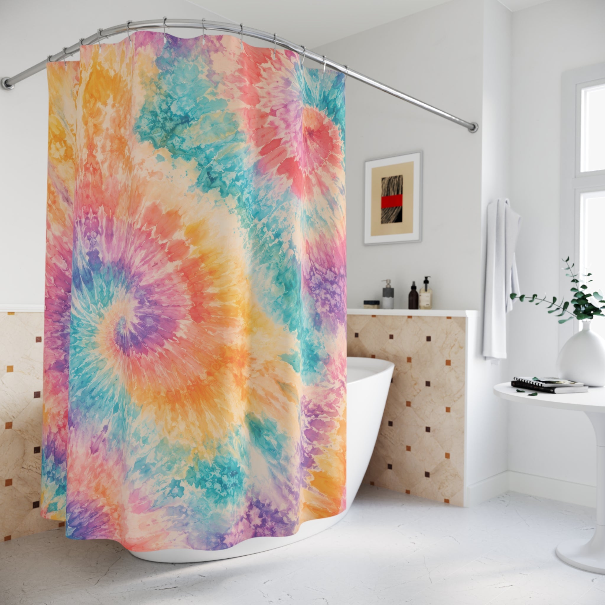 Tie Dye Shower Curtain: Rainbow Watercolor