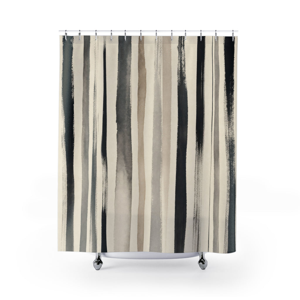 Charcoal Taupe Brush Stripe Shower Curtain