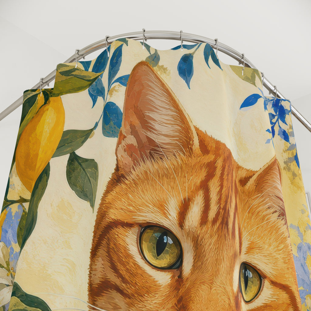 Citrus Tabby Cat Shower Curtain