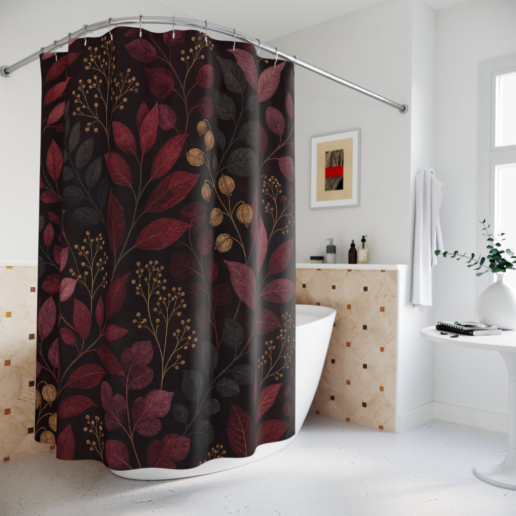 Burgundy Botanical Dark Floral Shower Curtain