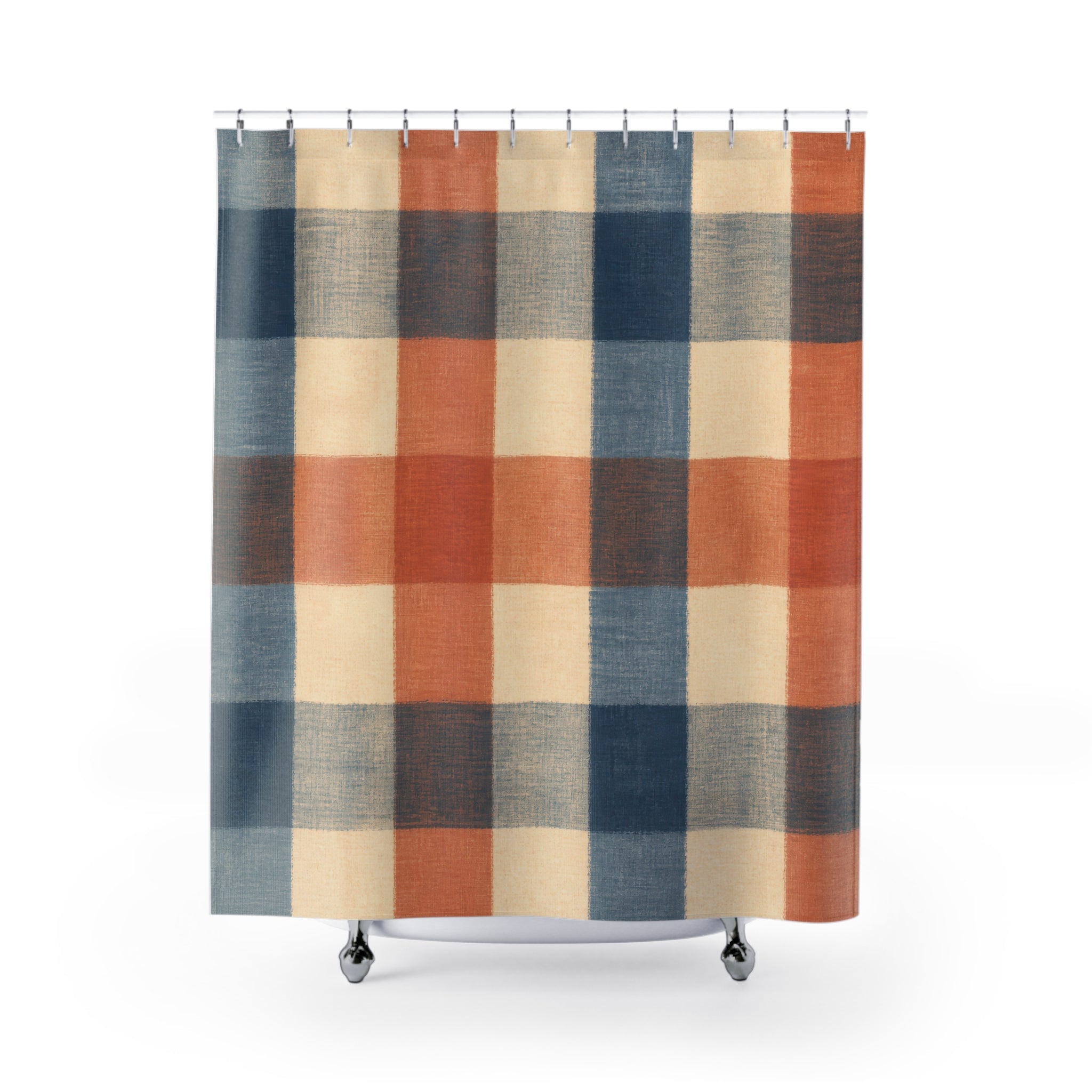 Blue Coral Farmhouse Plaid Shower Curtain
