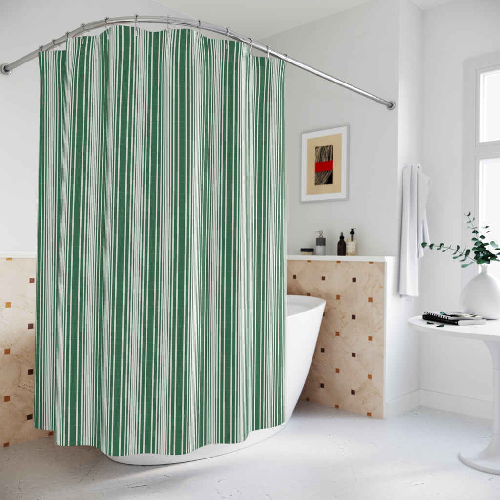 Green and White Graduated Stripe Shower Curtain