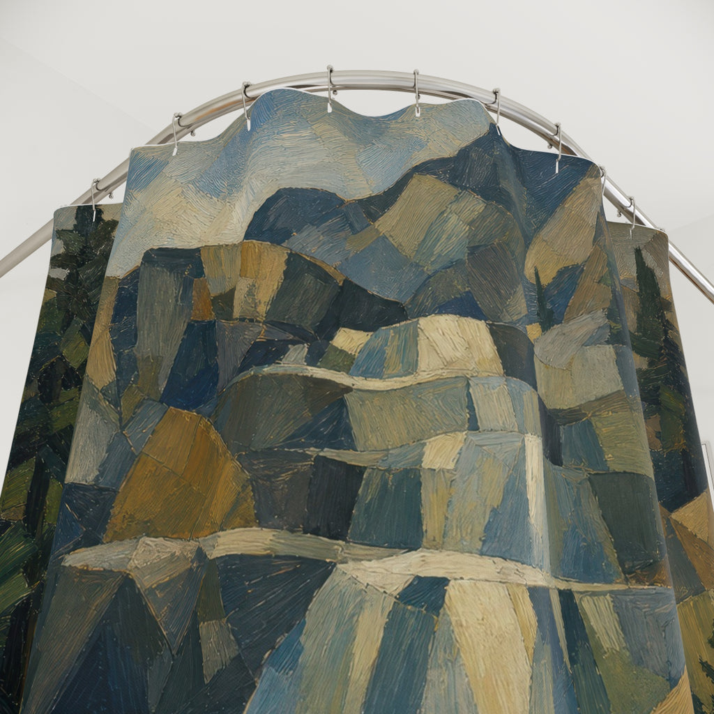 Structured Mountain Landscape Print Shower Curtain