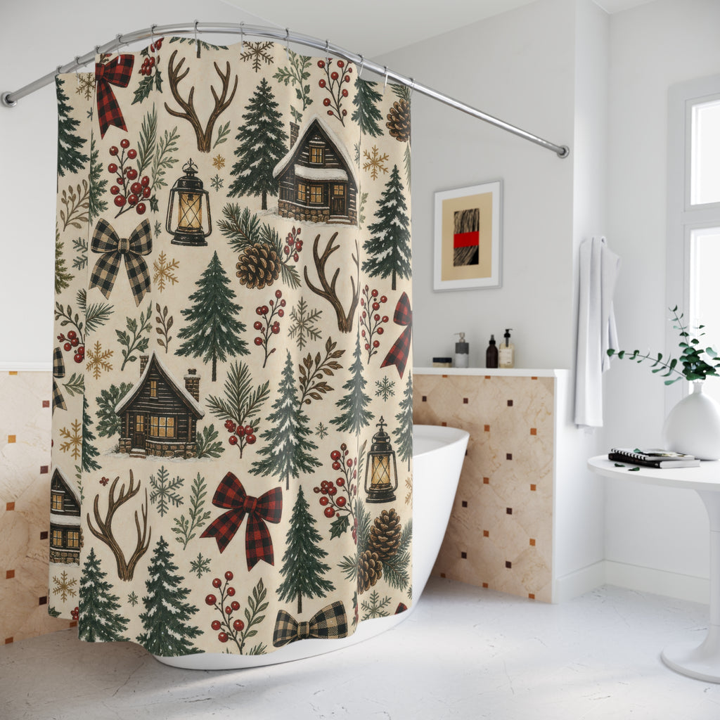 Woodland Cabin Tree Shower Curtain