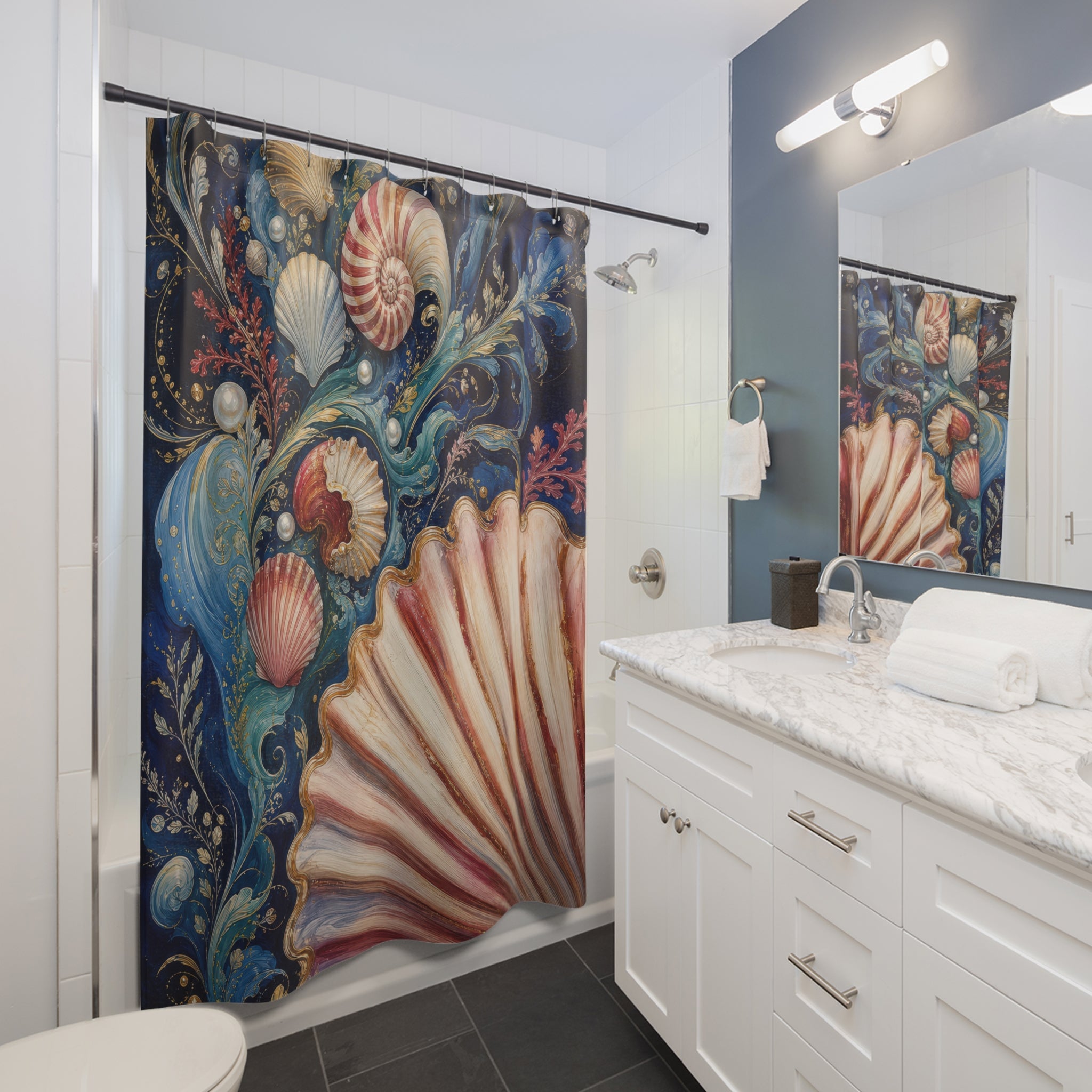 Baroque Shell Current Decorative Shower Curtain