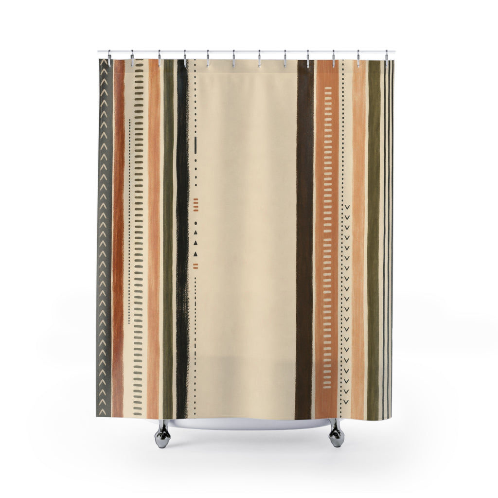 Cream Tan Minimal Vertical Stripe Shower Curtain
