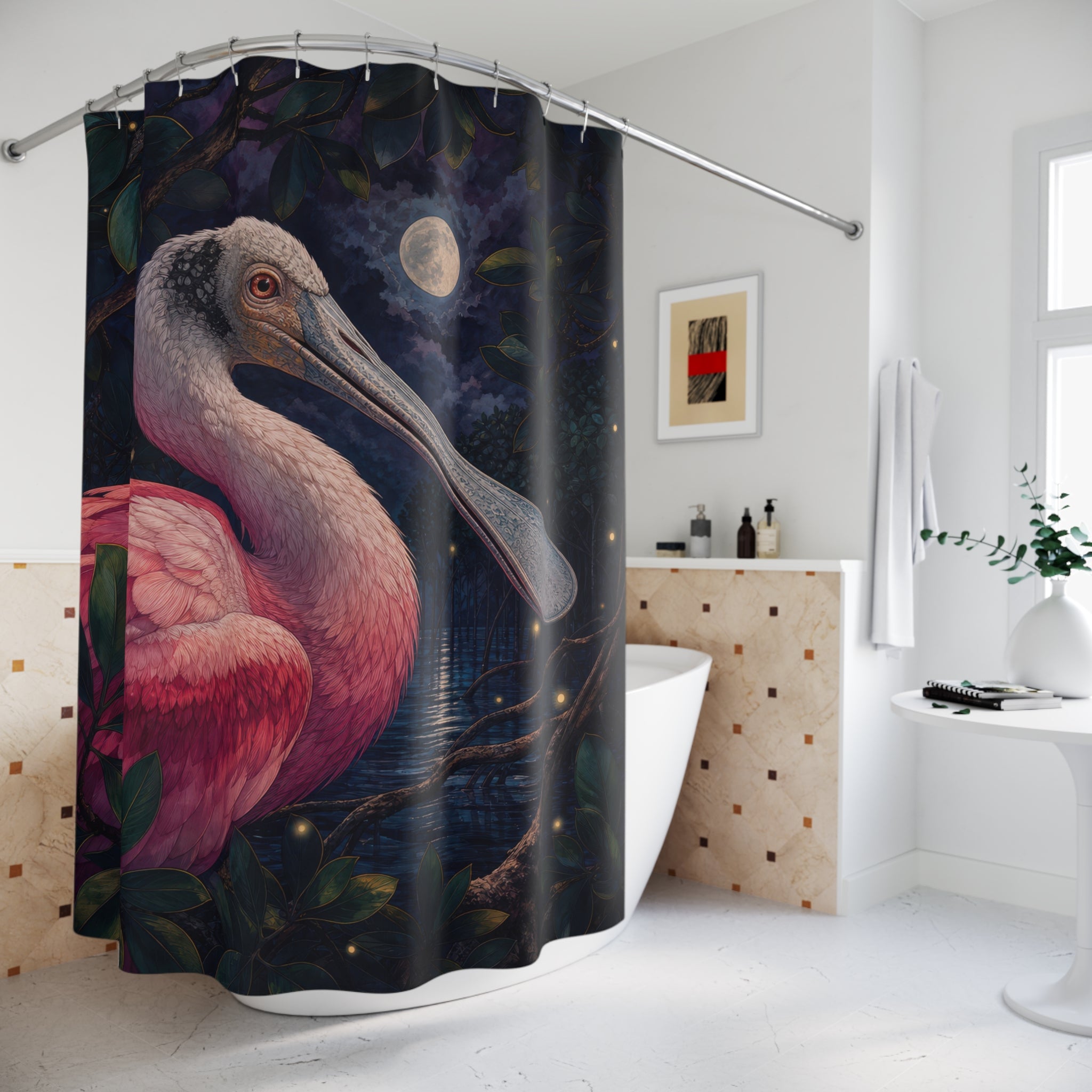 Moonlit Roseate Spoonbill Shower Curtain