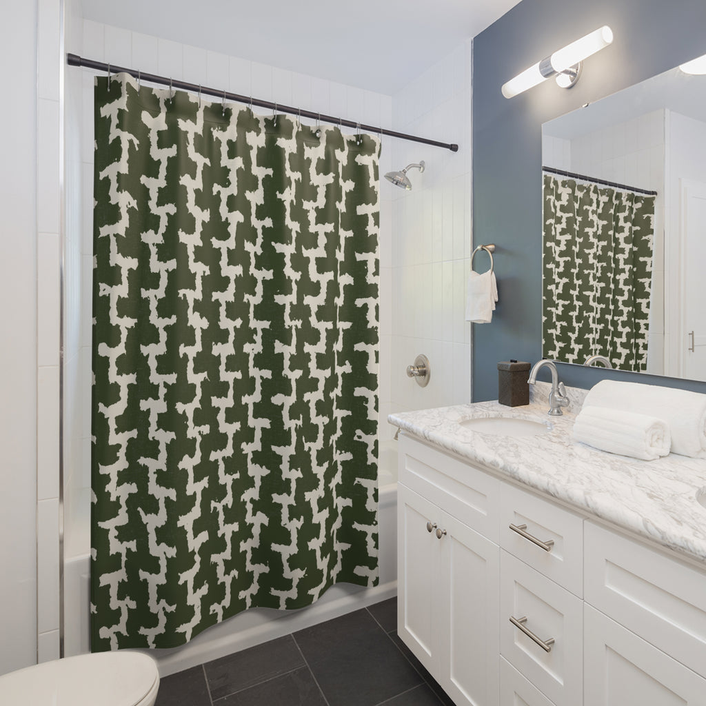 Olive Green Greek Key Shower Curtain